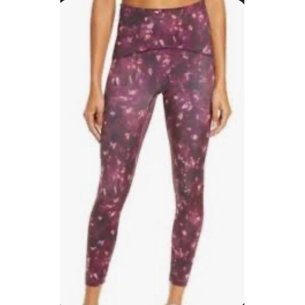 Spanx Womens High Waisted Abstract Floral Camo Leggings Burgundy Orange  XS